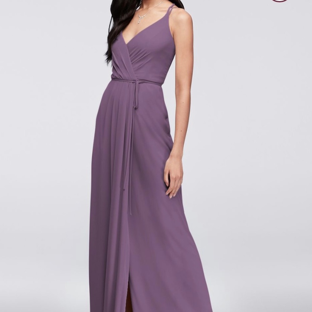 Double-Strap Long Georgette Bridesmaid Wrap Dress